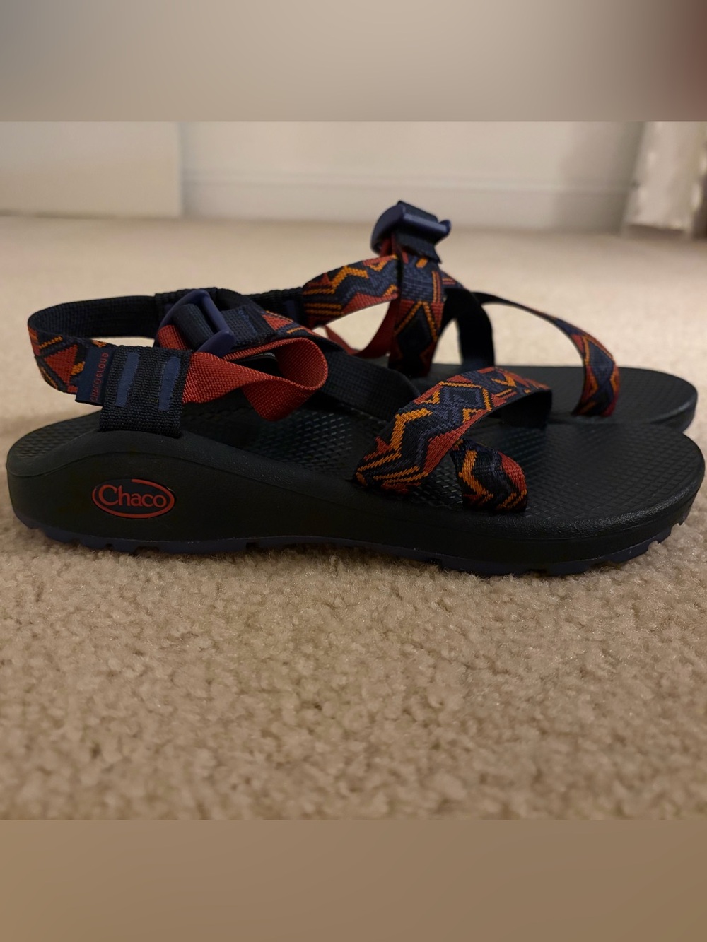 Chaco Kids Sandals in Navy with Red & Orange Zigzag